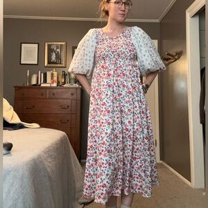 Pink Ripple Floral Puff Sleeve Smocked Dress - Medium or large